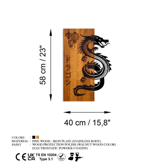 Wallity Dragon Escultura de Pared de Madera y Metal Nogal y Negro